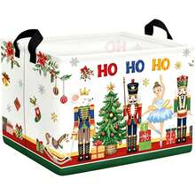 1pc Christmas Nutcracker HO HO HO Print Storage Basket With Handle, Collapsible Rectangular Fabric Storage Bin, Home Decor Organizer For Bedroom Closet, Foldable Holiday Storage Tote, Xmas Decor, Great For Storing Toys Clothes Blankets - Pink - View 6