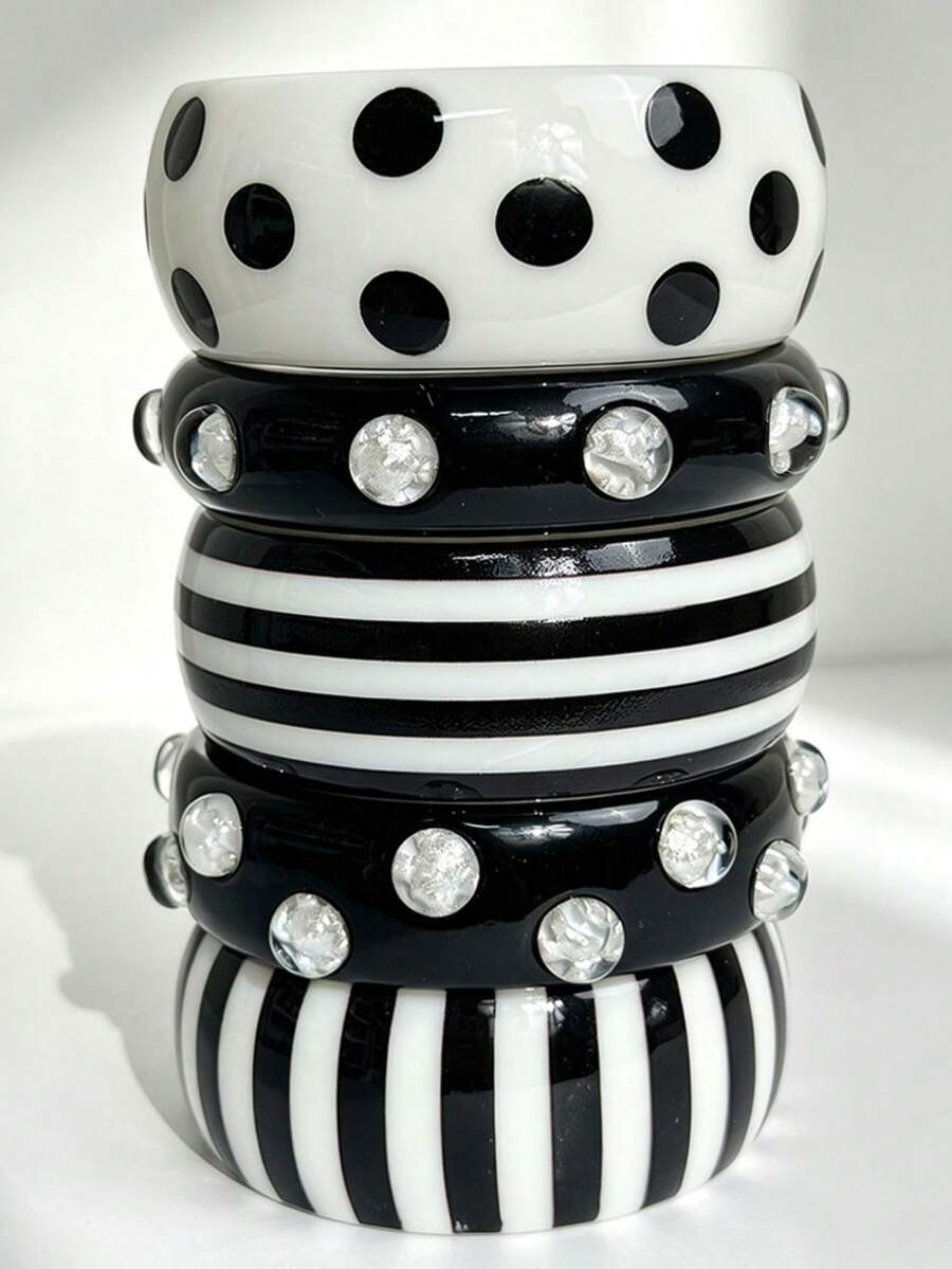 Minimalist Pop Art Polka Dot Line Geometric Circle Resin Bracelet ...
