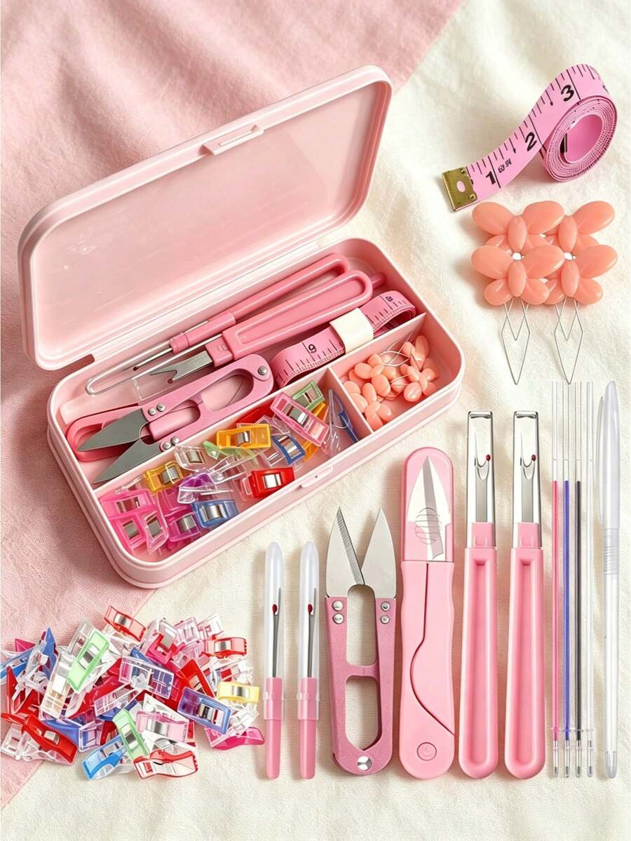 Sewing Tool Kit With Storage Box, Multi‑Color Sewing Accessories Set Including Sewing Clips, Seam Rippers, Thread Snips, Needle Threaders, Soft Measuring Tape, Portable Sewing Supplies For Clothing Repair, Quilting, Embroidery & DIY Crafts - Sewing Tool Box - View 1