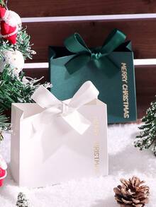 20pcs Set Merry Christmas Mini Gift Bags With Ribbons, White Green Red Three Colors, Gold Foil Lettering, Easy To Assemble, Perfect For Party Favors, Jewelry And Small Gifts, Holiday Gift Packaging - View 9
