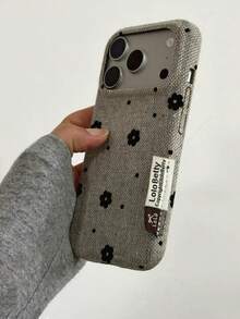 Casing Ponsel Motif Bunga Kain Linen Abu-abu Muda Musim Gugur/Dingin, Kompatibel dengan iPhone 18 Pro Max, Apple 17, 17 Pro, 15 Pro, 16 Pro Max, 16 Pro, Casing Pelindung Tahan Benturan dengan Desain Keras untuk Wanita - Hitam - View 3