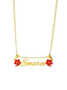 Customized Enamel Flower Name Necklace, Personalized Stainless Steel Women's Fashion Necklace, Suitable As Birthday And Christmas Gift For Friends - Gold - Double Melon 3NK Chain - View 9