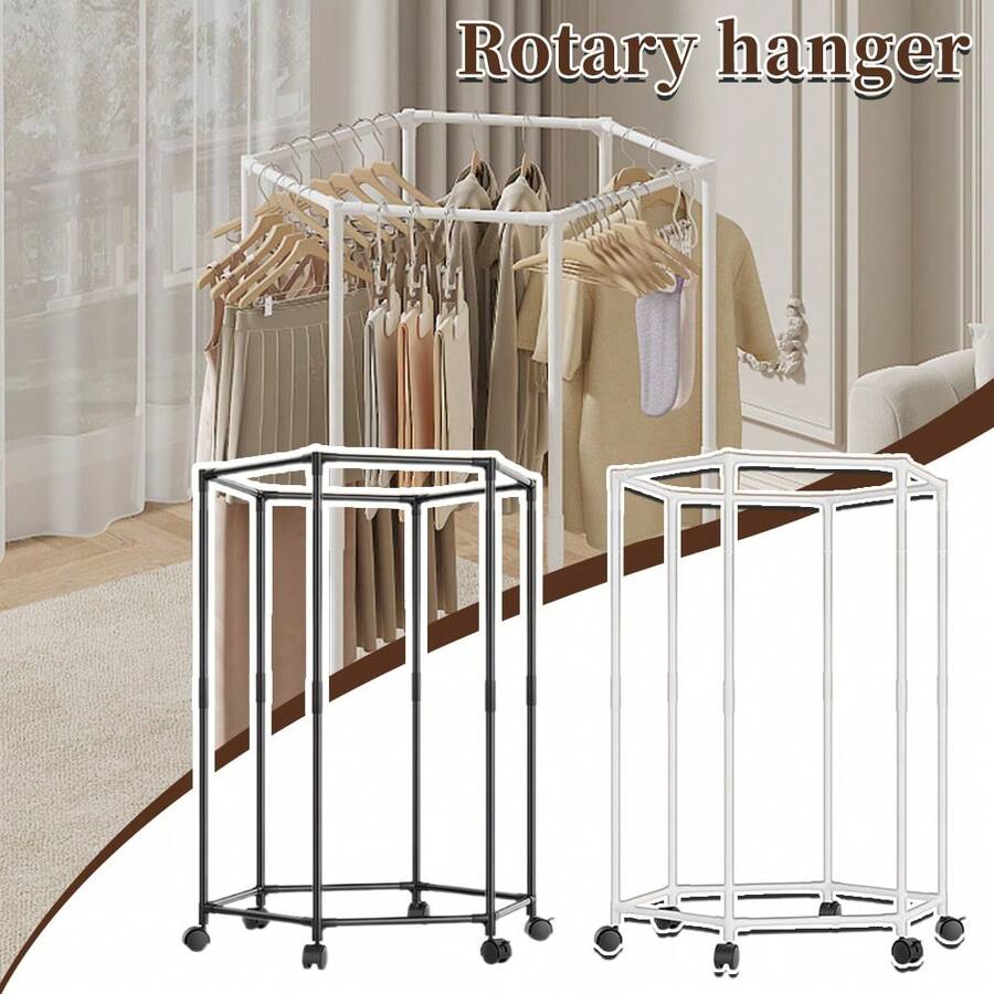 Hexagonal Rotating Clothes Hanger With Wheels, Independent Portable Metal Clothing Display Rack And Storage Rack, Suitable For Storage And Display In Laundry Rooms - Hexagonal Rotating Clothes Hanger White - View 1