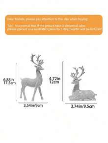 2pcs Silver Reindeer Figurines Set, Sparkling Christmas Deer Statues With Standing & Reclining Designs, Elegant Holiday Tabletop Decor For Mantel Fireplace Shelf Living Room Dining Table, Winter Xmas Home Decoration Gift - New - View 9