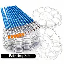 56pcs Mini Flower-Shaped Plastic Palette And Nylon Paintbrush Set, Suitable For Acrylic Paint, Oil Paint And Watercolor Paint, Ideal For Outdoor Painting, Model Making And Christmas And New Year DIY Palette Craft Projects - Sets - View 1