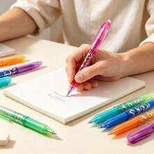 12 Colors Vine Print Erasable Pens, Random 6pcs/12pcs Full Set, 0.5mm Medium Tip, Multi-Color Ink, Smooth Writing, Colorful Highlighting For Note-Taking, Suitable For Marking, Coloring, Drawing, Writing, Drafting And More, Stationery, Halloween, Thanksgiving, Christmas, Birthday And Other Occasions - Round - View 7