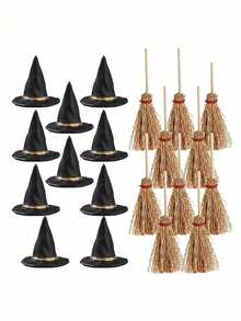 20pcs Mini Witch Hat And Mini Broom Set, Halloween Party Home Decor, DIY Handmade Gift - Upgraded Version - View 11