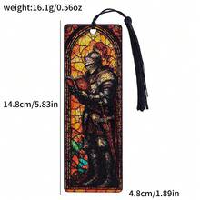 Vintage Gothic Acrylic Book Marker, Knight Reading Figure Stained Window Pattern Bookmark With Black Tassel, Reader Gift - Rectangle - View 14