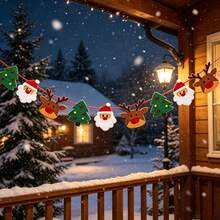 9pcs Christmas Banner Set With Reindeer, Santa Claus And Christmas Tree Decorations, Hanging Garland Decor For Outdoor Holiday Decoration, Home Party, Fireplace Mantel And Door Frame Background - Multicolor - View 2