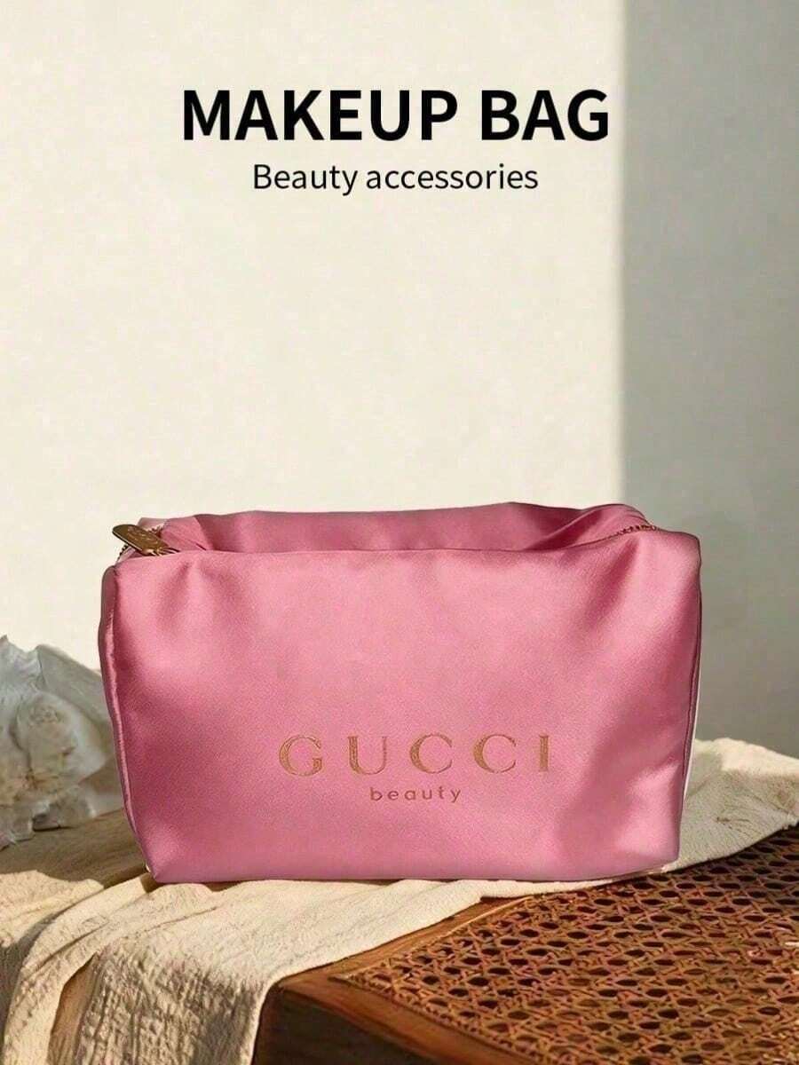 Gucci Women's Purple And Red Satin Makeup Bag, Toiletry Bag, Large Capacity Storage Bag, Suitable For Travel - Red - View 1