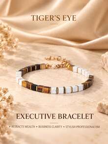 Men's Tiger Eye Stone Executive Bracelet, Natural Square Stone Jewelry For Wealth, Business Workplace Success Gift For Him - Multicolor - View 6
