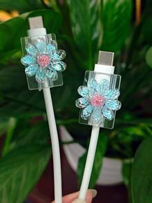 2pcs Crystal Flower Data Cable Anti-Breakage Protective Sleeve - Multicolor - View 3
