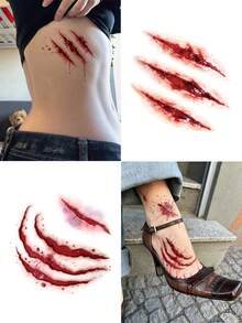 STARTTOOS Halloween Makeup Prank Party Blood Spray Tattoo Ink Non-Drip Fake Blood + Halloween Red Scar Stitching Blood Hole Pattern Tattoo Sticker Set - Multicolor - View 4