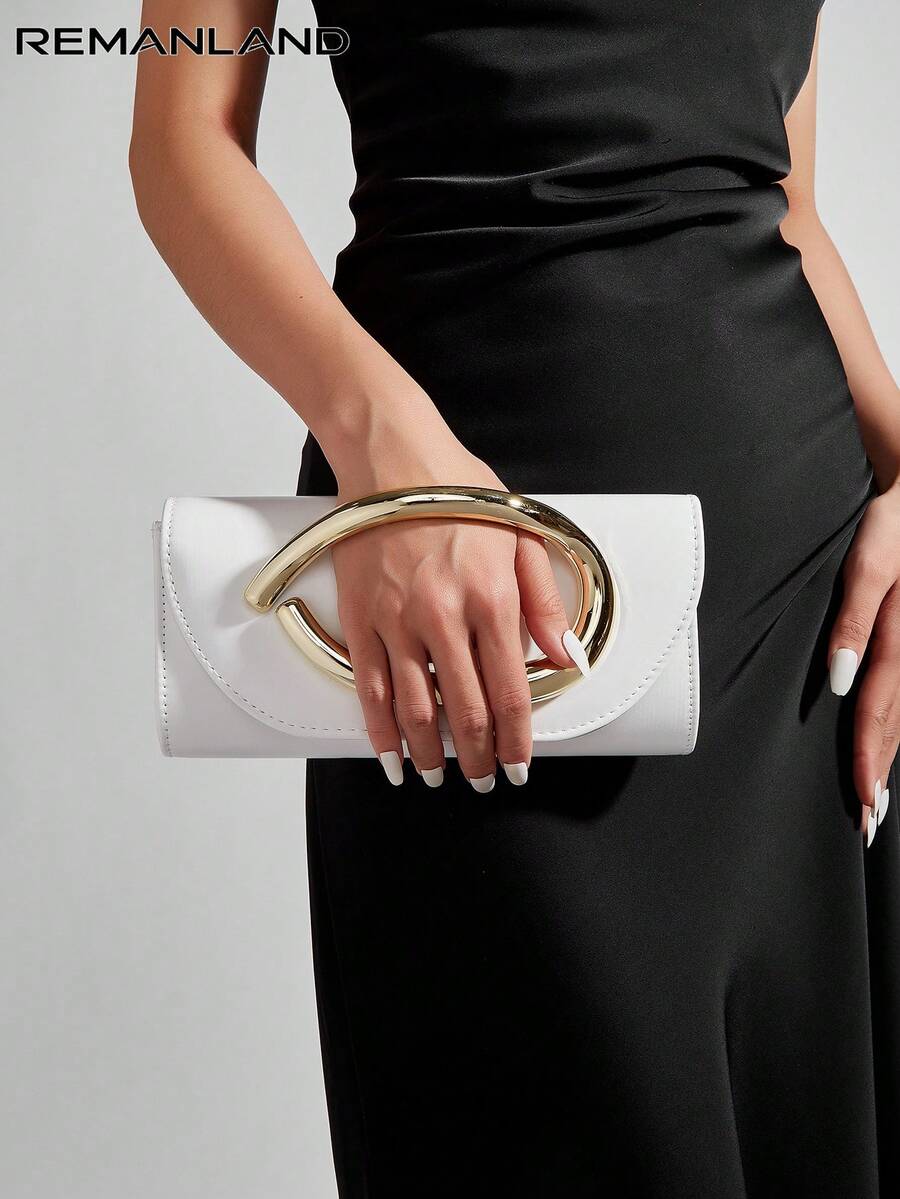 REMANLAND Vintage Solid Color Clutch, Versatile Mini Wallet, Fashion Handbag, Suitable For Weddings, Parties, Events, Dinners And Other Occasions - White - View 1