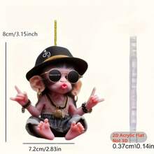 Cute Hip Hop Monkey Car Rearview Mirror Hanging Ornament, 2D Flat Pendant Decoration, Universal For Car, Backpack, Keychain - A - View 3