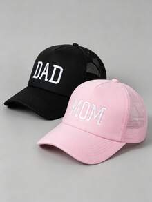 2pcs Embroidered Letter DAD And MOM Foam Breathable Baseball Caps, Trucker Hats, Ideal Gift For Parents And Family - Multicolor 1 - View 3