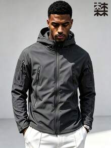 mulinsen Men's Outdoor Tactical Hooded Jacket, Multi-Zipper Pockets, Hook And Loop Decoration, Windproof And Wear-Resistant Workwear Jacket - Grey - View 1