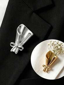 1pc Fall Decor Bowknot Flower Bouquet Shape Lapel Pins Dried Flower Holder Suit Collar Decor Brooch Fall Style Multi-Purpose Pin Brooch Jewelry Women - Brooch - View 2