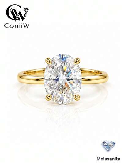 ConiiW 2 Karat Oval Kesim Moissanit Taşlı Klasik 925 Ayar Gümüş Yüzük, Günlük Kullanım, Düğün, Ziyafet ve Partiler İçin Uygun