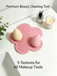 Silicone Makeup Brush Cleaning Pad, Flower Shaped, With Suction Cup, Portable Cleaning Tool, Suitable As Valentine's Day, Birthday, Party Gift - Multicolor - View 4