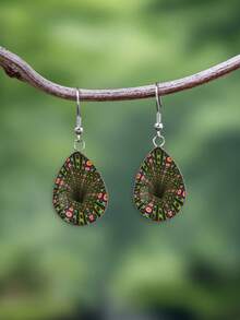 YUJUGLOW 1 Pair Colorful 3D Tunnel Abstract Art Pattern With 316 Stainless Steel Water Drop Earrings, Suitable For Women's Daily Wear - Dark Green - View 6