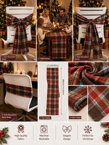 5-Piece Set (1pc 150cm Diameter Round Tablecloth + 4pcs Bow Ties) Christmas Plaid Round Tablecloth With Ruffle Edge, Vintage Scottish Tartan Dining Tablecloth, Suitable For Holiday Dining Table, Farmhouse Christmas Kitchen And Home Decor - coffee color - View 4