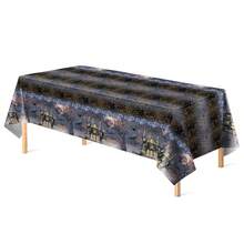 1pc/3pcs Mysterious Dark Castle Bat Print Disposable Plastic Tablecloth, Strong Atmosphere, Suitable For Halloween Theme Party, Mystery Game Gathering, Dark Theme, Birthday Party, Outdoor Dining Tablecloth Decoration 137*274cm - Multicolor - View 6