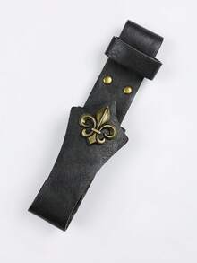 Vintage PU Leather Belt Fan Holster, Medieval Fleur-De-Lis Fan Storage Sleeve, Halloween LARP Renaissance Costume Prop - A - View 3