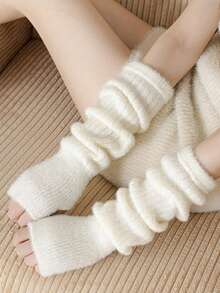 Super Soft Knitted Warm Arm Sleeves Fluffy Arm Warmers With Thumb Hole For Cold Weather Stretchy Y2K Japanese Style Long Fingerless Gloves - Multicolor - View 10