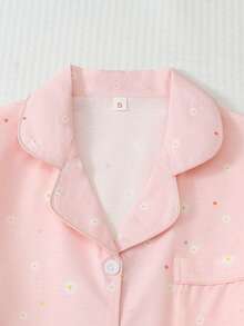 2pcs Daisy Print Pajama Set, Sweet And Cute Lapel Button Long Sleeve Top And Pants, Women's Sleepwear And Loungewear Suitable For Home Use - Pink - View 4