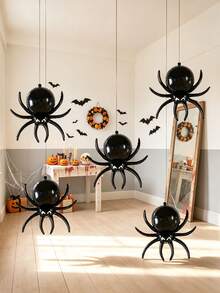 5pcs 16 Inch Mini Halloween Poison Fang Spider Shaped Foil Balloons (Ribbon Not Included) Halloween Party Decoration Balloons, Halloween Atmosphere Creation - Mini Long-legged Spider - View 1