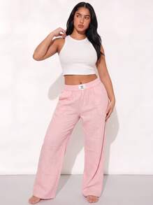 1pc Women Striped Elastic Waist Wide Leg Lounge Pants - Pink - View 6