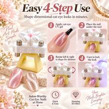 Beautizon Nailartlab 多功能花卉旋轉貓眼美甲磁鐵工具，附支架，多頭可打造寬光束、環形與水晶貓眼效果，自動玻璃珠磁棒，適合初學者 DIY 美甲工具 - 彩色 - 查看 4