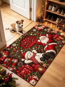 1pc Santa Claus And Snowman Relaxing Door Mat, Small Rug, Welcome Mat, Carpet, Floor Mat, Outdoor Door Mat, Kitchen Rug, Home Decor, Front Door Mat, Area Rug, Outdoor Mat, Home Decor, Area Carpet, Garden Rug, Washable Carpet - Multicolor - View 2