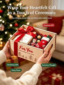 Personalized Wooden Christmas Eve Gift Box, Customizable Name Engraving, Wooden Storage Box With Handle, Christmas Eve Gift Box, Reusable Family Tradition Christmas Keepsake, Christmas Home Decor, Christmas Gift Socks Candy Toy Storage Box - Multicolor - View 6