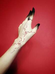 STARTTOOS Halloween Creative Cool Lightning Pattern Halloween Makeup Festival Gift DIY Party Gift Temporary Waterproof Tattoo Sticker For Face, Arm, Shoulder, Neck, Collarbone, 1pc/Pack - Red - View 4