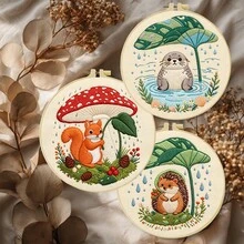 Embroidery Set, 20x20cm/7.9x7.9 Inches, Raindrops Animals, 2D Flat Printing Handmade DIY Beginner Embroidery Set, Including Embroidery Cloth,Instruction Manual,Embroidery Frame And Needle And Thread, Handmade Artwork As A Gift For Friends Or Famil - 20x20cm/7.9x7.9 In - View 5
