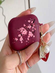 1pc Cherry Blossom Earphone Case Compatible With AirPods 4 /Pro 3/ Pro2, Suitable As Valentine's Day Gift, Christmas Gift, Halloween Gift - Burgundy - View 14