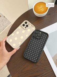 2pcs Polka Dot Print TPU Shockproof Full Coverage Precise Protective Case Compatible With Apple 11/12/13/14/15/16/16Pro/16ProMax/17/17pro/17ProMax/18pro 18ProMax - Multicolor - View 1