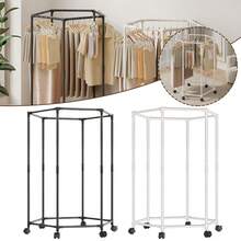 Hexagonal Rotating Clothes Hanger With Wheels, Independent Portable Metal Clothing Display Rack And Storage Rack, Suitable For Storage And Display In Laundry Rooms - Hexagonal Rotating Clothes Hanger White - View 2