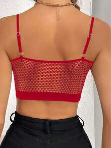 1pc Seamless Comfortable Non-Padded Low Elastic Women's Camisole, Breathable Hollow Out Women's Lingerie - Red - View 2