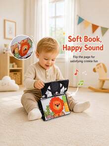 Newborn Visual Stimulation Mirror Cloth Book, Triangle Stand Design, Stable Placement, Soft Mirror Guides Baby Self-Discovery, Multiple Series Theme Patterns Available, High Contrast Patterns Train Visual Tracking, Washable Fabric, Soft Without Hard Edges, Early Sensory Education Toy Cloth Book For Young Babies, Christmas Halloween Gift - Black and White Multi-color - View 2