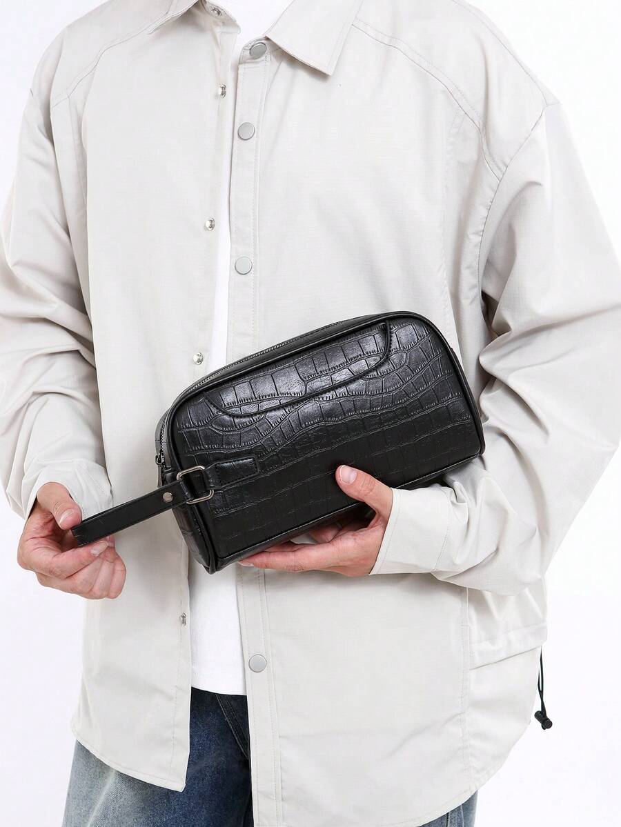 Storage Handbag, Large Capacity Business Handbag, Double-Layer Toiletry Bag, Wallet - Black - View 1
