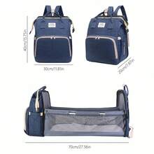 Fashionable Multi-Function Diaper Bag; Portable Foldable Mommy Bag; Large Capacity Lightweight Mother & Baby Backpack With Foldable Bassinet - Navy Blue - View 2
