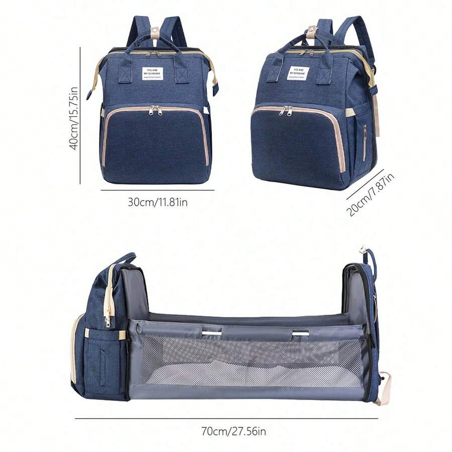 Fashionable Multi-Function Diaper Bag; Portable Foldable Mommy Bag; Large Capacity Lightweight Mother & Baby Backpack With Foldable Bassinet