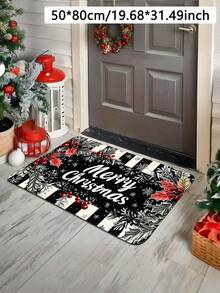 1pc Christmas Plaid Snowflake Holly Berry Pattern Welcome Doormat, Soft Comfortable Fabric Thick With Good Foot Feel Easy To Clean Washable, Foldable Easy Care Carpet Mat, Suitable For Indoor Doormat, Small Rug, Carpet, Mat, Outdoor Doormat, Kitchen Rug, Home Decor, Front Door Mat, Area Rug, Outdoor Mat, Christmas Home Decor Carpet, Christmas Holiday Gift - Multicolor - View 5