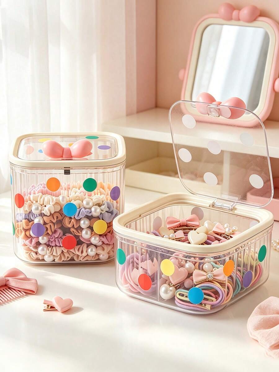 1pc Children's Hair Accessory Storage Box, Colorful Polka Dot Bow ...