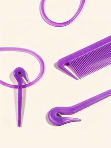 6/3/1pc Purple Hair Styling Tool Set, Includes Rat Tail Comb, Styling Comb And 2pcs French Braid Tools, Suitable For Braiding And DIY Styling, Essential For Salon, Makeup Travel And Back To School Season - Multicolor - View 6