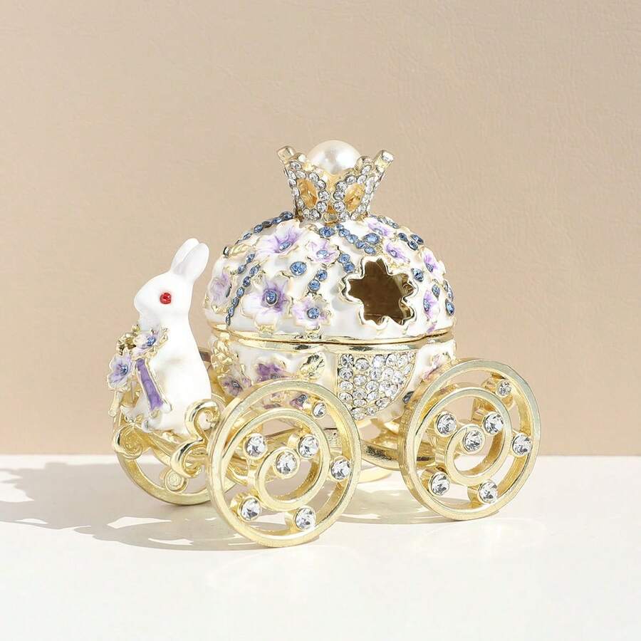 兔子花卉小珠寶收納盒,南瓜馬車水鑽琺瑯珠寶盒,迷你戒指與耳環收納盒,浪漫桌面裝飾,送給女孩或女性的禮物,聖誕節 - 紫羅蘭色 - 查看 1