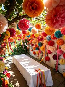 12 Pieces Or 6 Pieces Or 1 Piece Of Colorful Paper Flower Balls, Suitable For Hanging Decorations, Wedding Items, Ceiling Decorations, Outdoor Decorations, Birthday Parties, Country Weddings, Graduation Ceremonies, Mother's Day, Spring And Summer Decorations - Multicolor - View 7